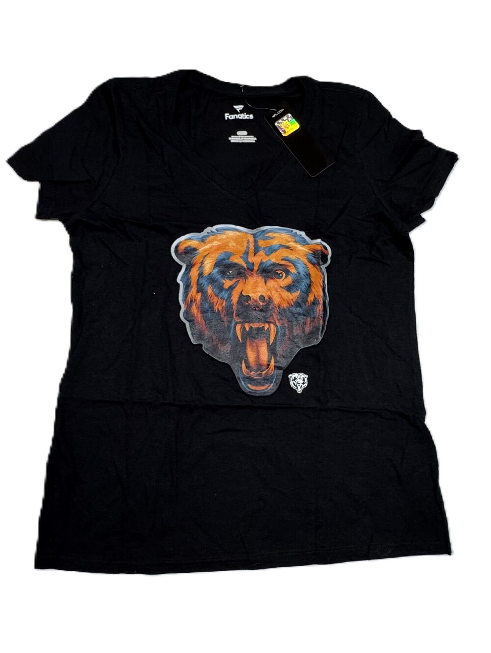 Fanatics Chicago Bears Midnight Mascot Team Logo V-Neck T-Shirt Womens M NWT